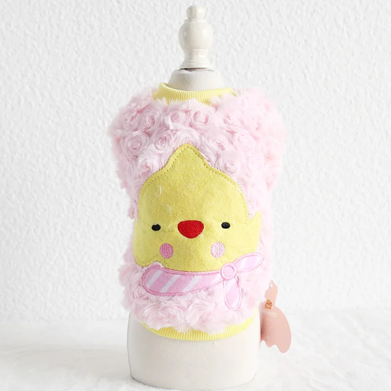 

Velvet Dog Clothes with Chicken Printed Cotton Padded Warm Two Feet Blue Pink Colors Xs-xl Sizes Pet Clothing Clothes for Dogs