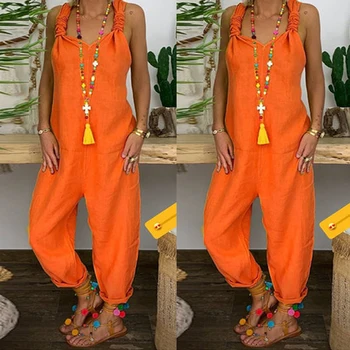 

AA Summer Women Jumpsuits Casual Womens Sleeveless Strap Jumpsuit Loose Rompers Playsuit Plus Size Jumpsuit