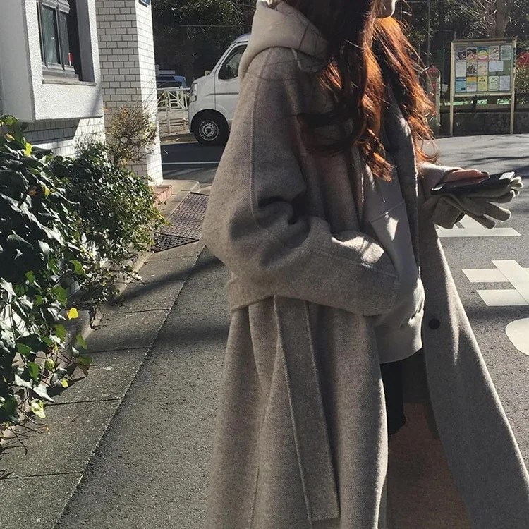 Зимнее кашемировое пальто, женское Свободное длинное пальто большого размера, Женское шерстяное пальто