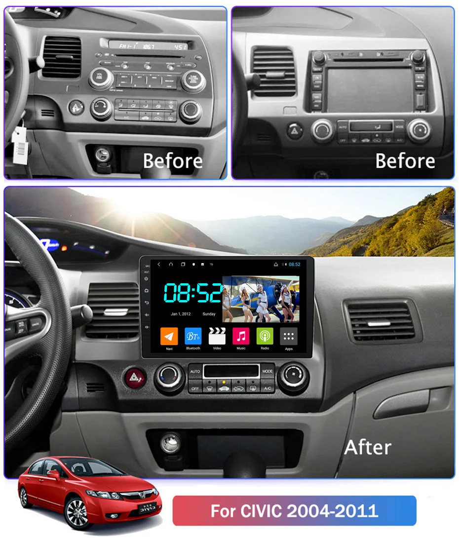Android 8,1 автомобильный DVD 1din мультимедийная система Navi для Honda Civic 2004-2011 Автомобильный gps навигатор стерео головное устройство BT SWC wifi