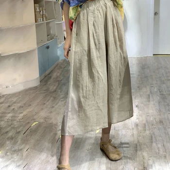 

Double Layers Cotton Linen Ankle-Length Pants Summer Casual Loose Trousers Women Wide Leg Pants