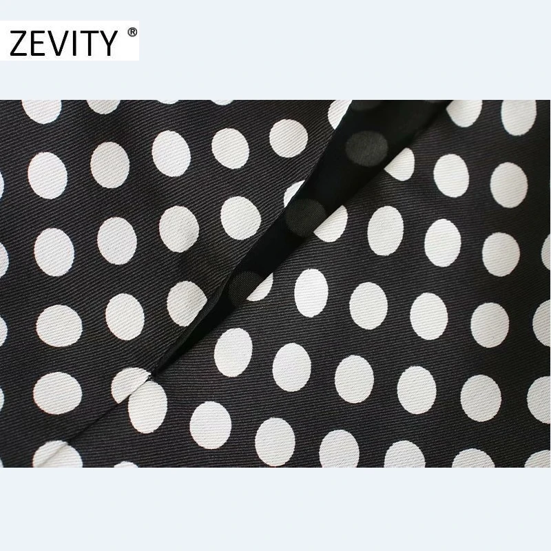 ZEVITY women vintage bow tied stand collar polka dots print mini dress female lantern sleeve casual vestidos chic dresses DS4426