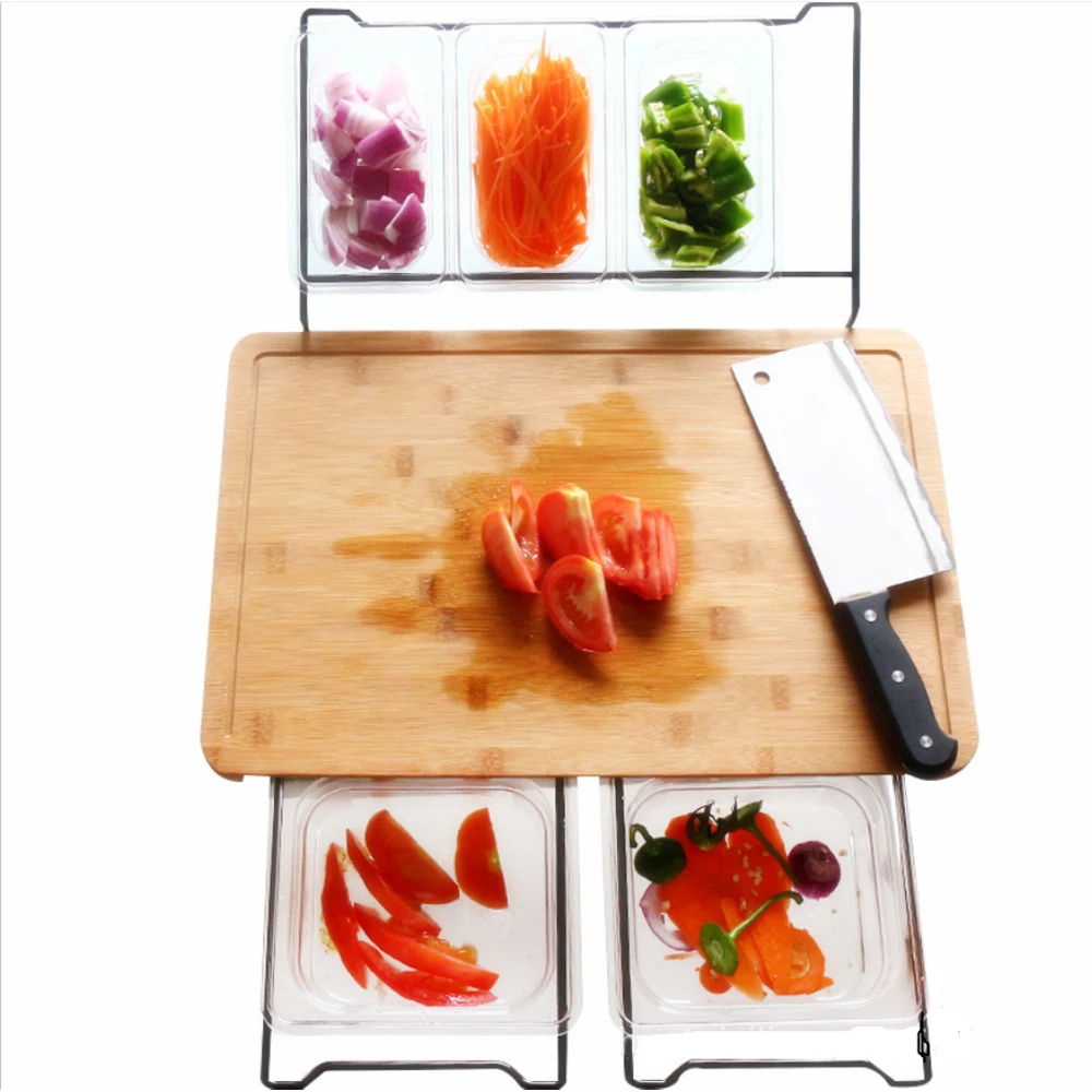 

Multi-function Cutting Board With Shelf Storage Box Bamboo Cutting Board 5 Draws Can Be Used As Prepar Dishes or for Storage