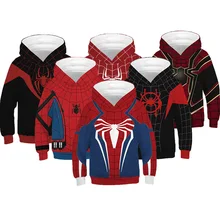 Толстовка с символикой Человека-паука из мультфильма для мальчиков, весенний свитер с капюшоном для мальчиков с изображением Мстителей, 4 разных Spider-man, детские пальто, детский пуловер