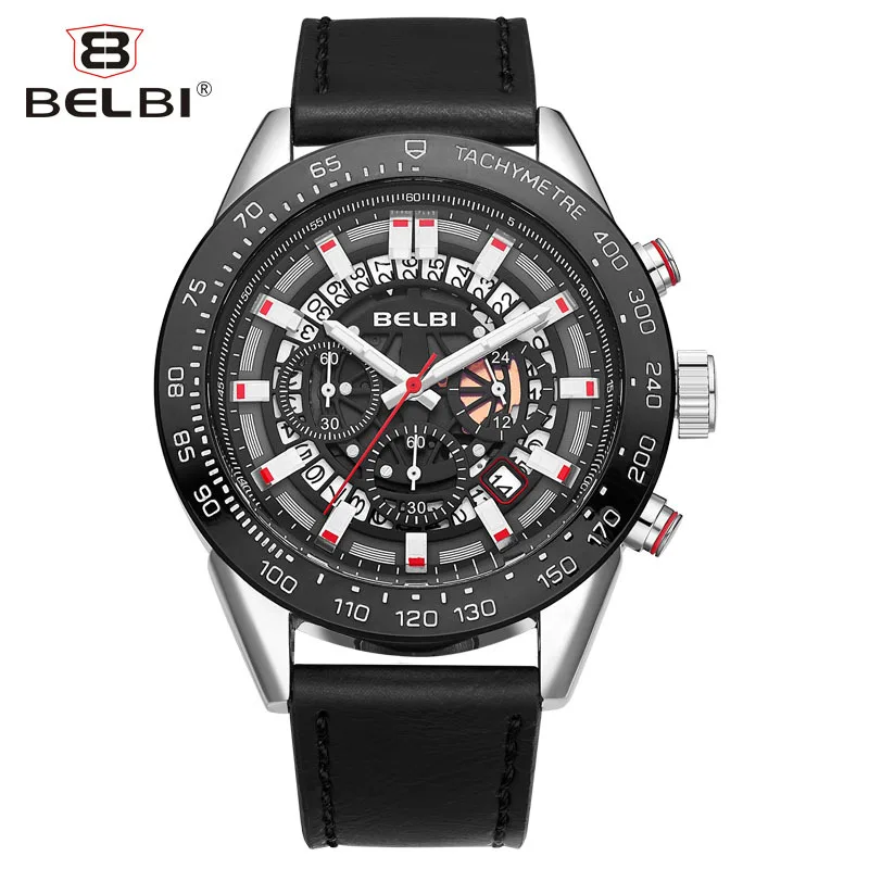 

Eaby biao bi Belbi5886 Fashion & Sports Multi-functional Top Grade Genuine Leather MEN'S Quartz Watch