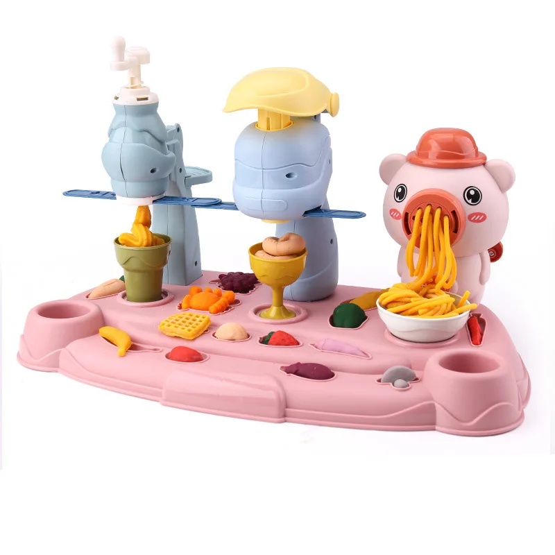 Pretend To Play Piggy Noodle Machine Family Play House Toy Set Colored Clay Plasticine Ice Cream Machine Mold Children\'s Toys