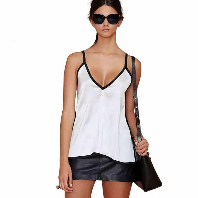

Sexy Simple Women Deep V Collar Patchwork Color Backless Casual Slip Vests