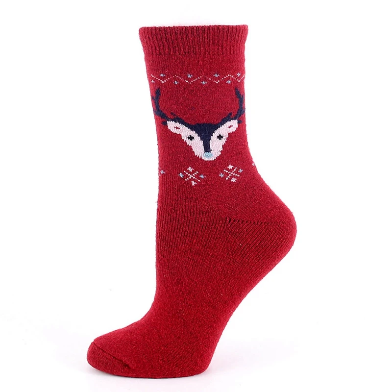 1 Pair Winter Women Socks Lovely Deer Animal Printed Wool Christmas Comfortable Gift Autumn Winter Thick Warm Breathable Sock - Color: RD