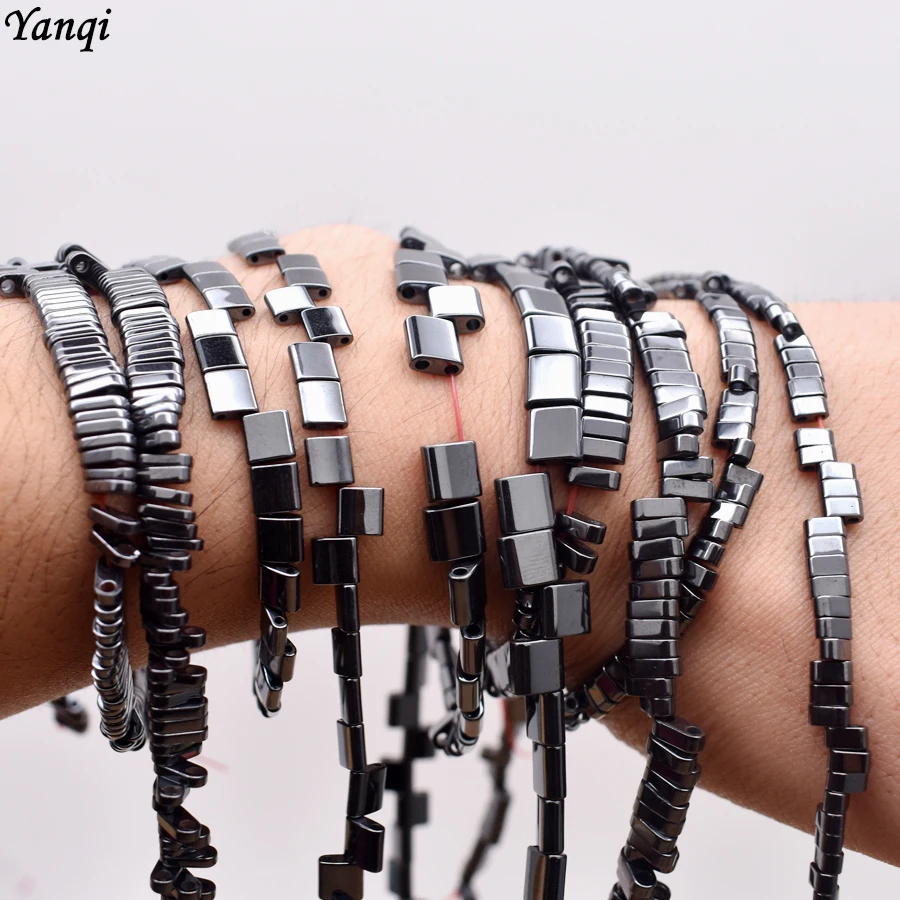 New Two Holes natural stone beads hematite black mineral beads accessories square spacer beads for jewelry making DIY Bracelets