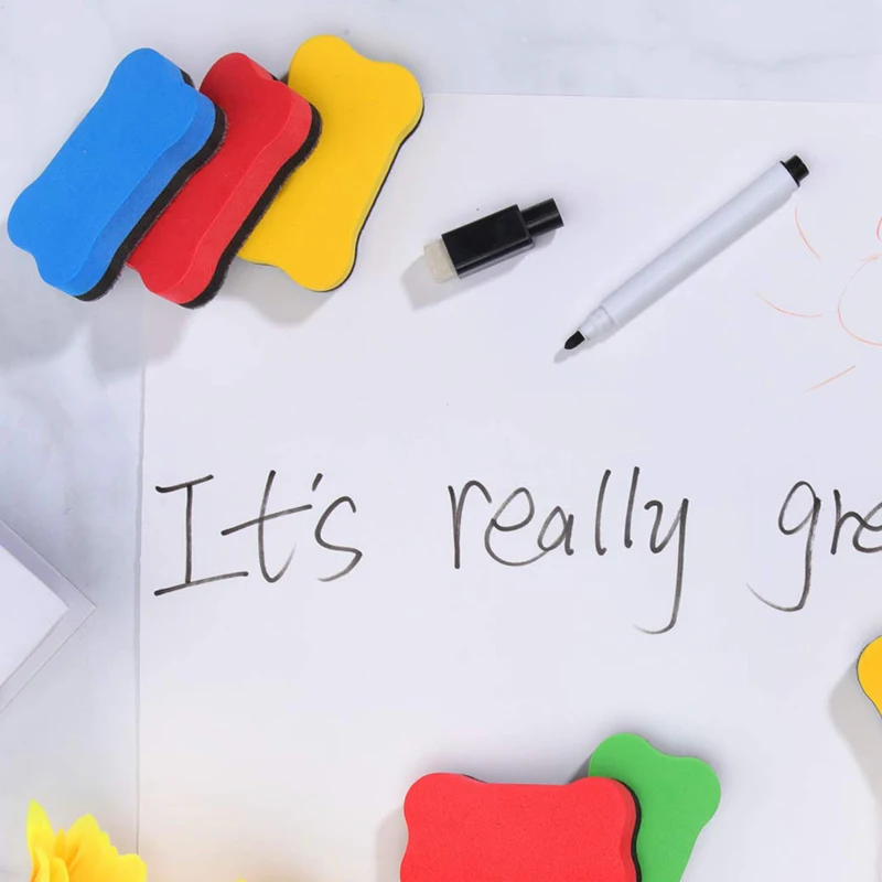 

48 Pieces Magnetic Whiteboard Eraser Office Erasers Bone-Shaped Dry Erasers Fit for School, Home and Office, Red, Yellow, Blue a