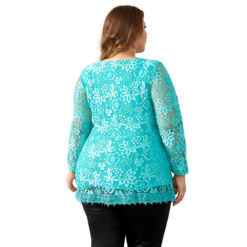 Yitonglian Elegant Women Floral Lace Blouse Vintage Tunic Shirt V Neck Delicate Crochet Tops US Size 8-30 H009G