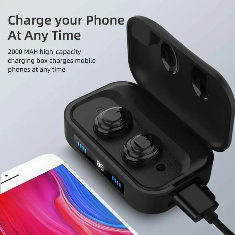 Aolon TWS 5,0 Bluetooth наушники 9D стерео Музыка беспроводные наушники гарнитура сенсорный светодиодный дисплей 2000 мАч Внешний аккумулятор
