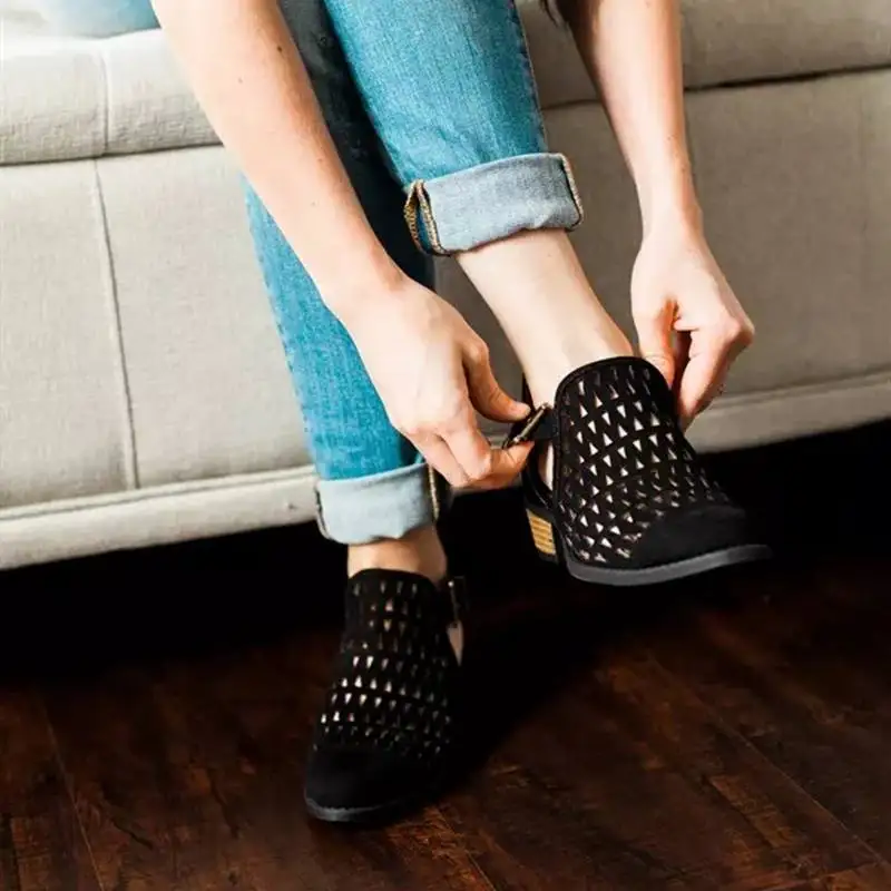 

JODIMITTY Summer Spring Shoes Woman 2020 Pumps Peep Toe Sandals Women Zip Chunky Square Heel Ankle Booties Womans Sandals