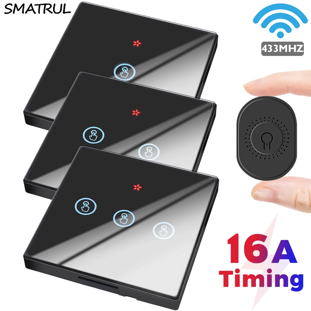 SMATRUL-Interruptor táctil inteligente Mini 16A, módulo de luz inalámbrico de 433Mhz, eléctrico para temporizador de 2 vías, Control remoto, lámpara Led de encendido y apagado