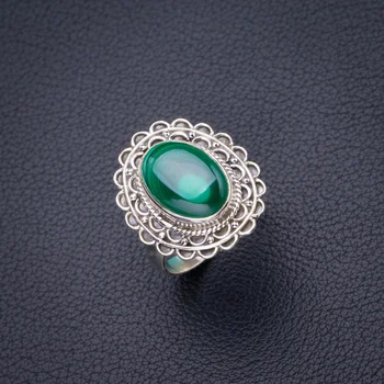

StarGems Natural Malachite Handmade 925 Sterling Silver Ring 8 D4162