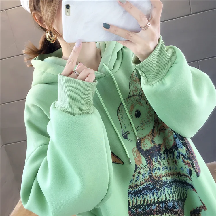 Большие размеры уличная одежда sudaderas mujer негабаритных женская одежда толстовки Толстовка с рисунком длинные Флисовые женские K0312