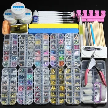

10 box nail acrylic powder glitter manicure set for Nail Art Kit gems decoration crystal rhinestone brush tools Kit for manicure