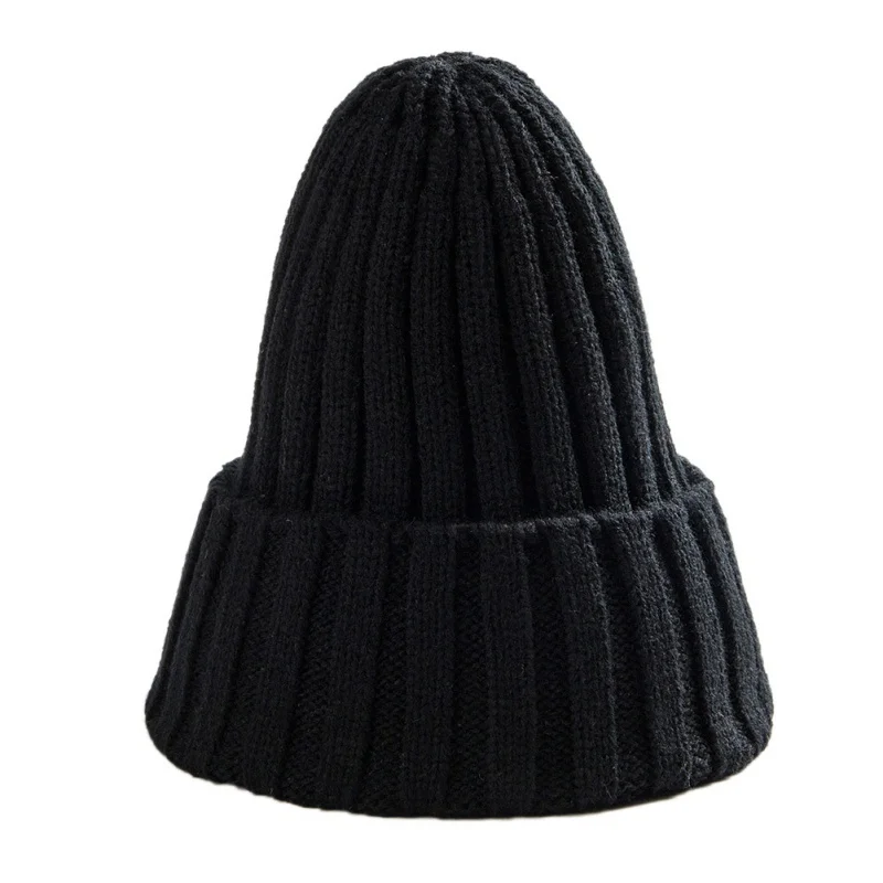 Hat Female Unisex Cotton Blends Solid Warm Soft HIP HOP Knitted Hats Men Winter Caps Women's Skullies Beanies For Girl Wholesale - Цвет: Black