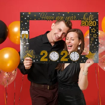 

Hello 2020 Happy New Year Frame Photo Booth Props Selfie Picture Frame Holiday Party Decorations