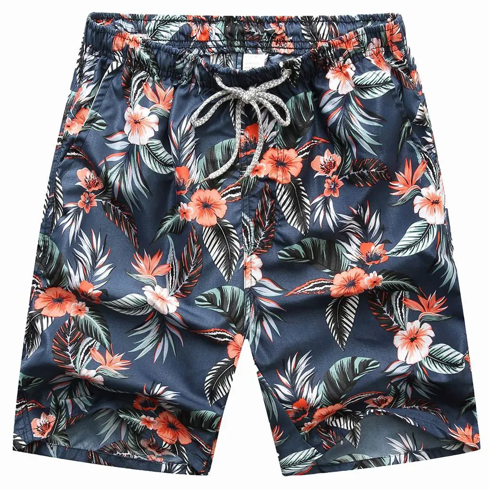 

Oversized 4XL Men Summer Quick Dry Beach Wear Shorts Homme Floral Print Board Shorts Elastic Waist Drawstring Casual Loose Short