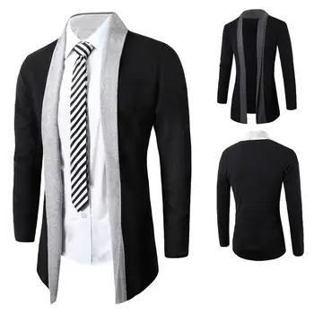 

Casual Winter Jacket Men Color Block Lapel Long Sleeve Cardigan Open Front Jacket