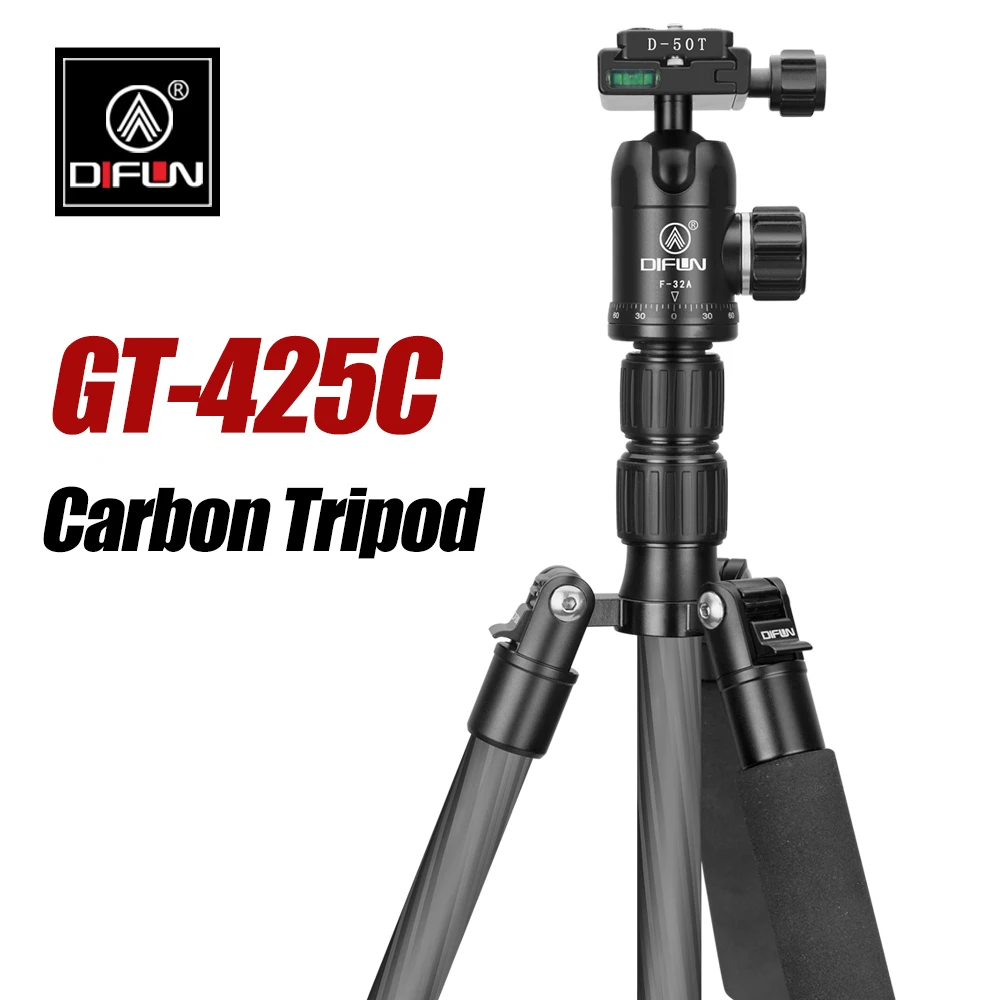 

DIFUN GT425C Carbon Fiber Tripode Camara Profesional SLR Monopod for Phone with Quick Release Plate and F-32A Ball Head