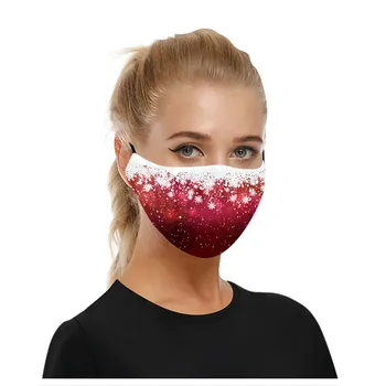 

Adult Christmas Mask+2PCS Activated Carbon Filters Tie-dye Snowflake Printed Facemask Adjustable Reusable Mouth Cover Mascarilla