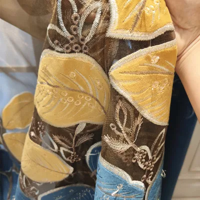 cloth Синие листья, занавески, Европейский стиль, Современная Гостиная/вилла, скандинавские бархатные полые шторы с вышивкой, для спальни, на заказ - Цвет: cloth