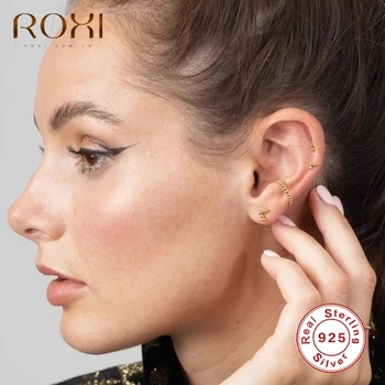 

ROXI Simple 3pcs Glossy Geometry Round Beads Stud Earrings for Women Girl Unusual Earrings 925 Sterling Silver Jewelry Orecchini