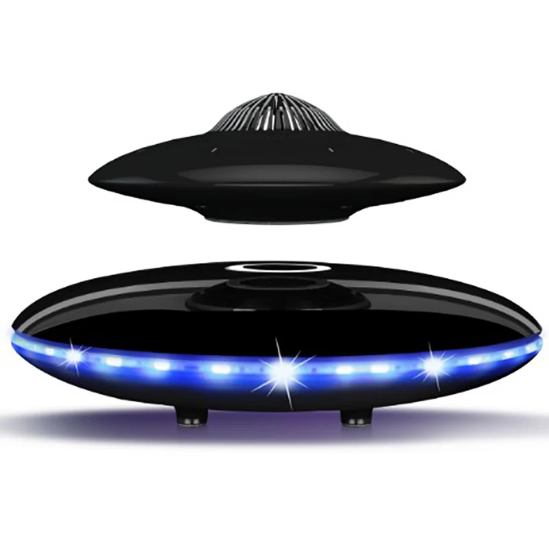 Магнитная левитация Смарт Bluetooth колонки супер бас стерео Беспроводная зарядка UFO стиль дизайн HIFI Качество звука светодиодный светильник - Цвет: Black