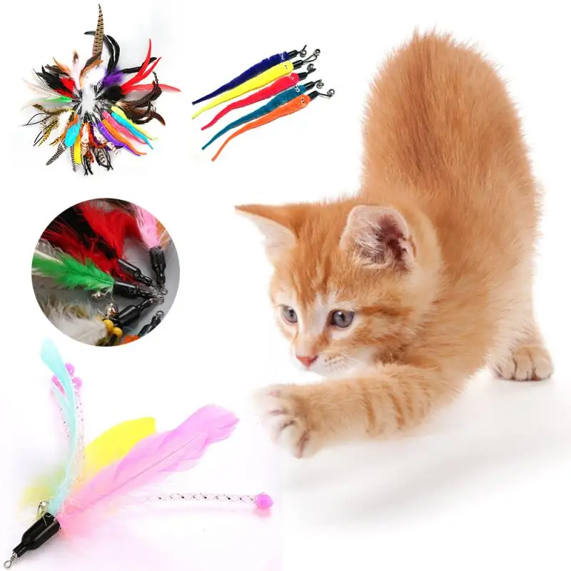 1PCS Hot Sale Cat Toys Teaser Cat Stick Feather Toys Kitten Funny Colorful Rod Cat Wand Toys Colorful Pole Cta Toy Pet Supplies