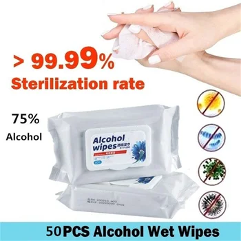 

GPGP Greenpeople 50Pcs/Pack Portable 75% Alcohol Wipes Home Disinfecting Alcohol Wet Wipes Disposable Travel First-aid Wipes