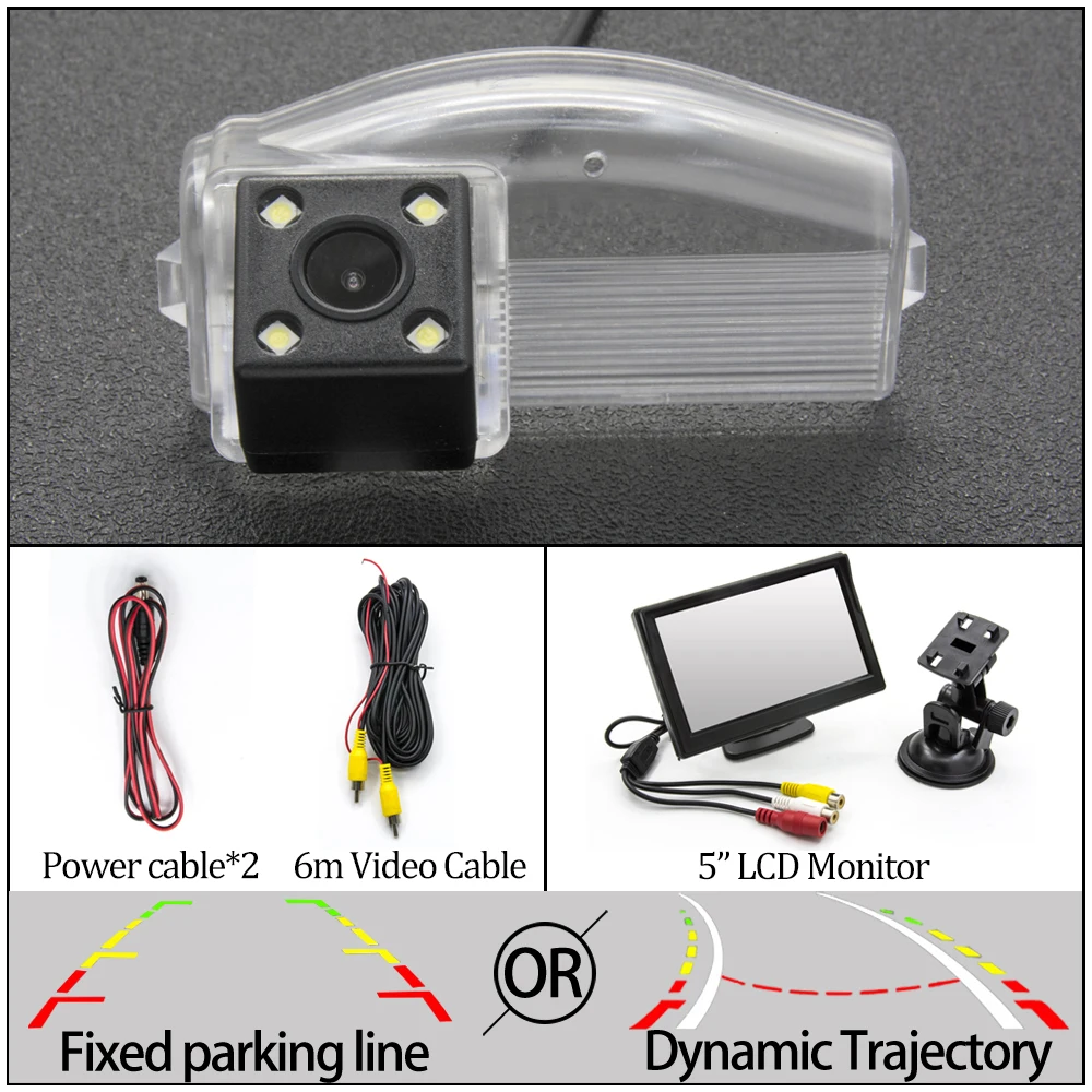 Камера заднего вида с фиксированной или динамической траекторией для Мазда 2 2011 2012 2013 Мазда 3 спортивный автомобиль парковочный Реверс аксессуары - Название цвета: 4LED N 5 inch LCD