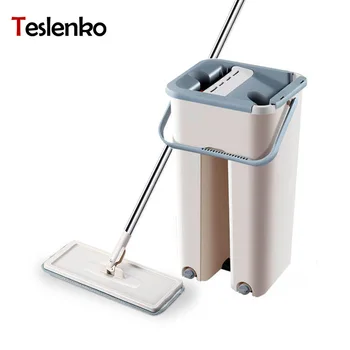 

NEW DropShipper Magic Microfiber Cleaning Mops Free Hand Mop with Bucket Flat Squeeze Magic Automatic Home Kitchen Floor Cleaner