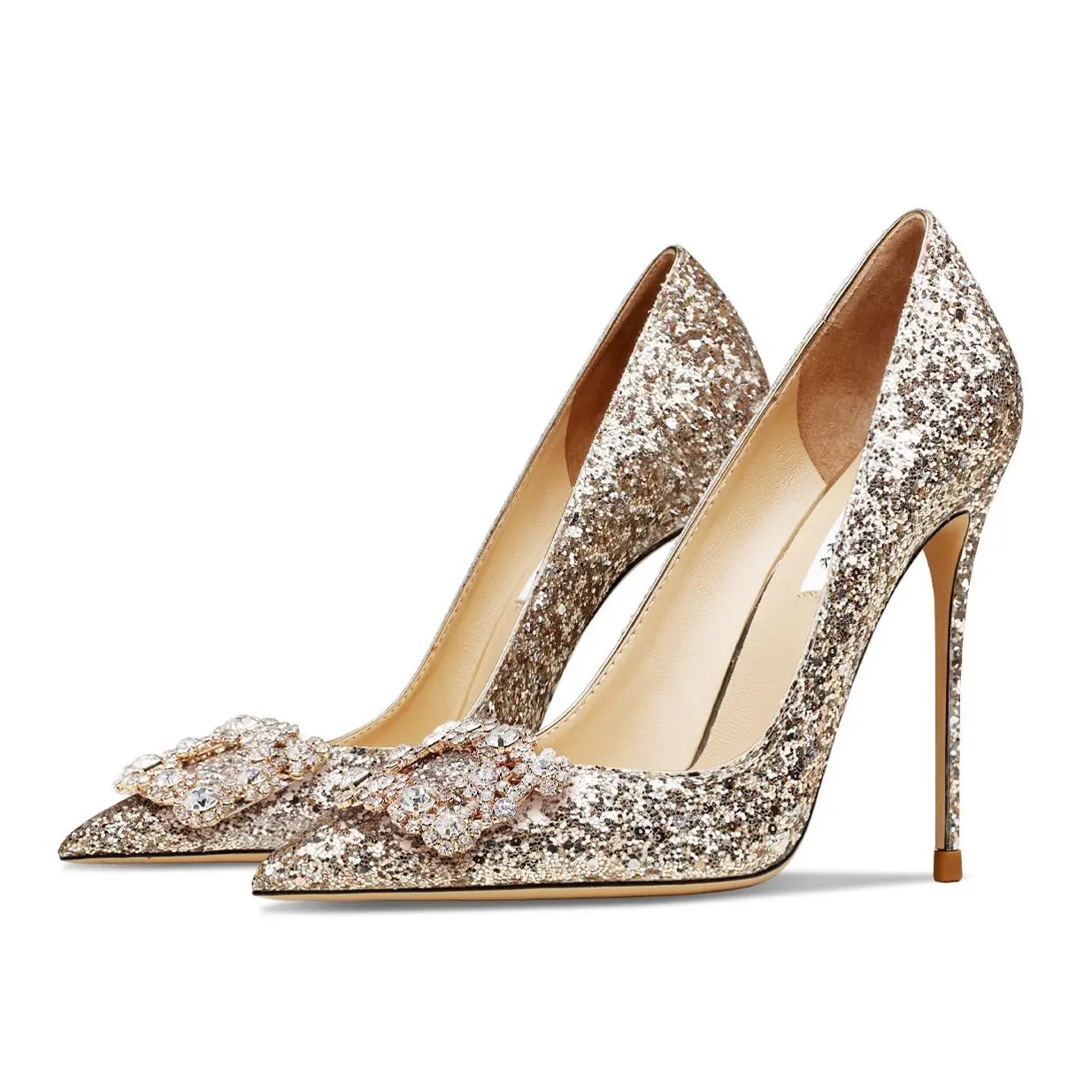 

2022 New Spring Genuine Leather Rhinestone Pointed Toe Crystal Pumps Stiletto Heels 6cm 10cm Shallow Dress Wedding Fashion Shoes