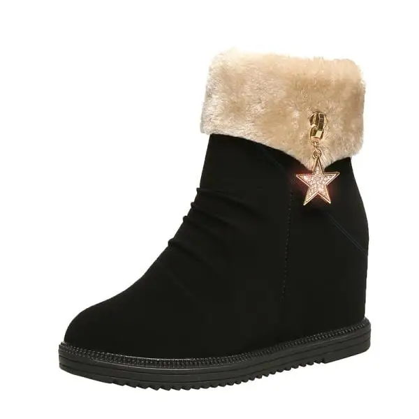 Ботинки на среднем каблуке; Брендовая женская обувь; женские ботиночки с круглым носком; ботинки на низком каблуке со стразами; ботинки на молнии; модные женские ботинки до середины икры - Цвет: 1