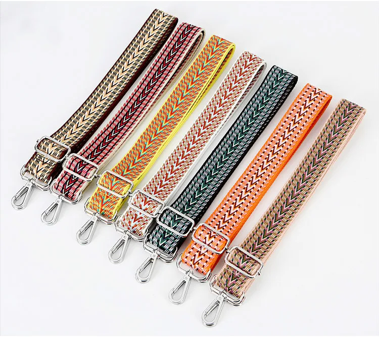 Sangle D'épaule Pour Sac à Bandoulière, Unisexe, Universelle, Réglable Et Interchangeable Avec Mousqueton Doré - Motif Ethnique Boho Multicolore - 5 Cm De Large Et 130 Cm De Long (bleu