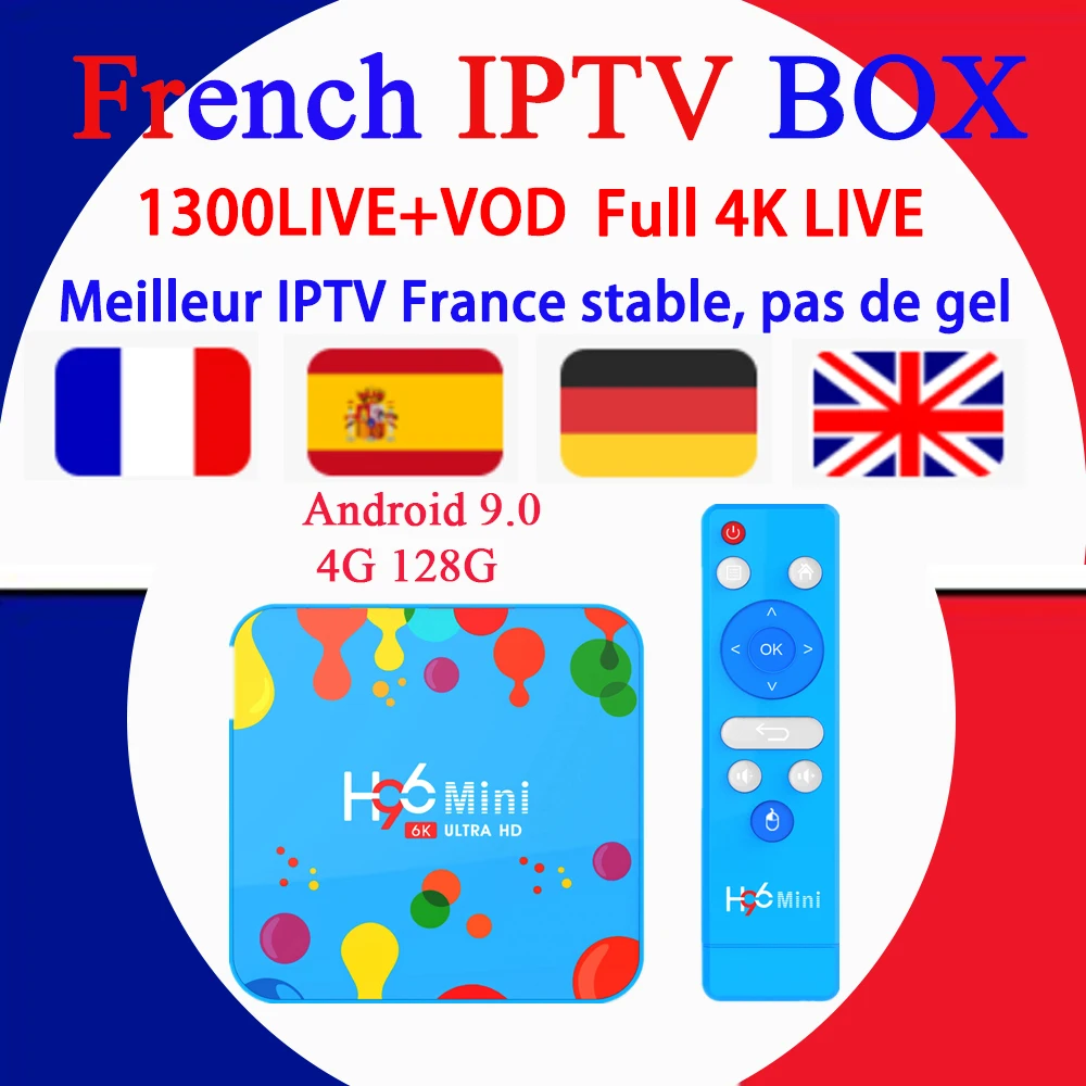 

h96 mini android 9.0 tv box 4G&128G French France dutch Spain poland Sweden neo iptv subscription H.265 smart iptv box m3u free