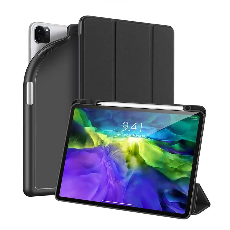 

For Apple iPad Pro 12.9" 2020 Trifold PU Leather Shockproof Flip Case with Smart Sleep/Two-way Stand for iPad Pro 11" 2020 Case