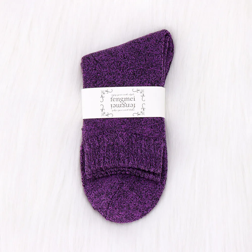 Dark purple 1 пара зимних чулочно-носочных изделий Wamer из кашемира для женщин, теплые шерстяные кашемировые зимние носки, бесшовные махровые сапоги, носки для сна - Цвет: Dark purple