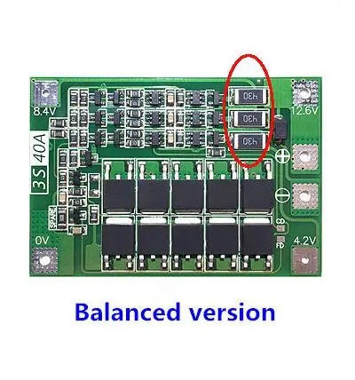 Balanced version 3S 40A литий-ионная батарея зарядное устройство Lipo ячеечный модуль PCB плата защиты BMS для сверлильного двигателя 12,6 в с балансом - Цвет: Balanced version