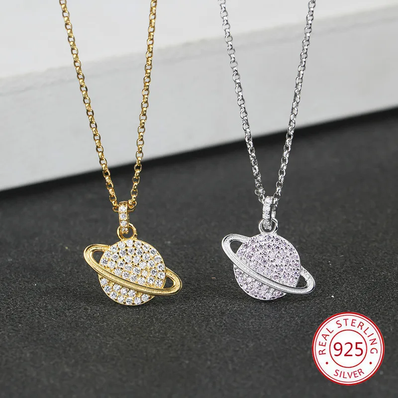 

S925 sterling silver female necklace fashion creative personality planet shape clavicle chain to send lover gift 2019 new hot