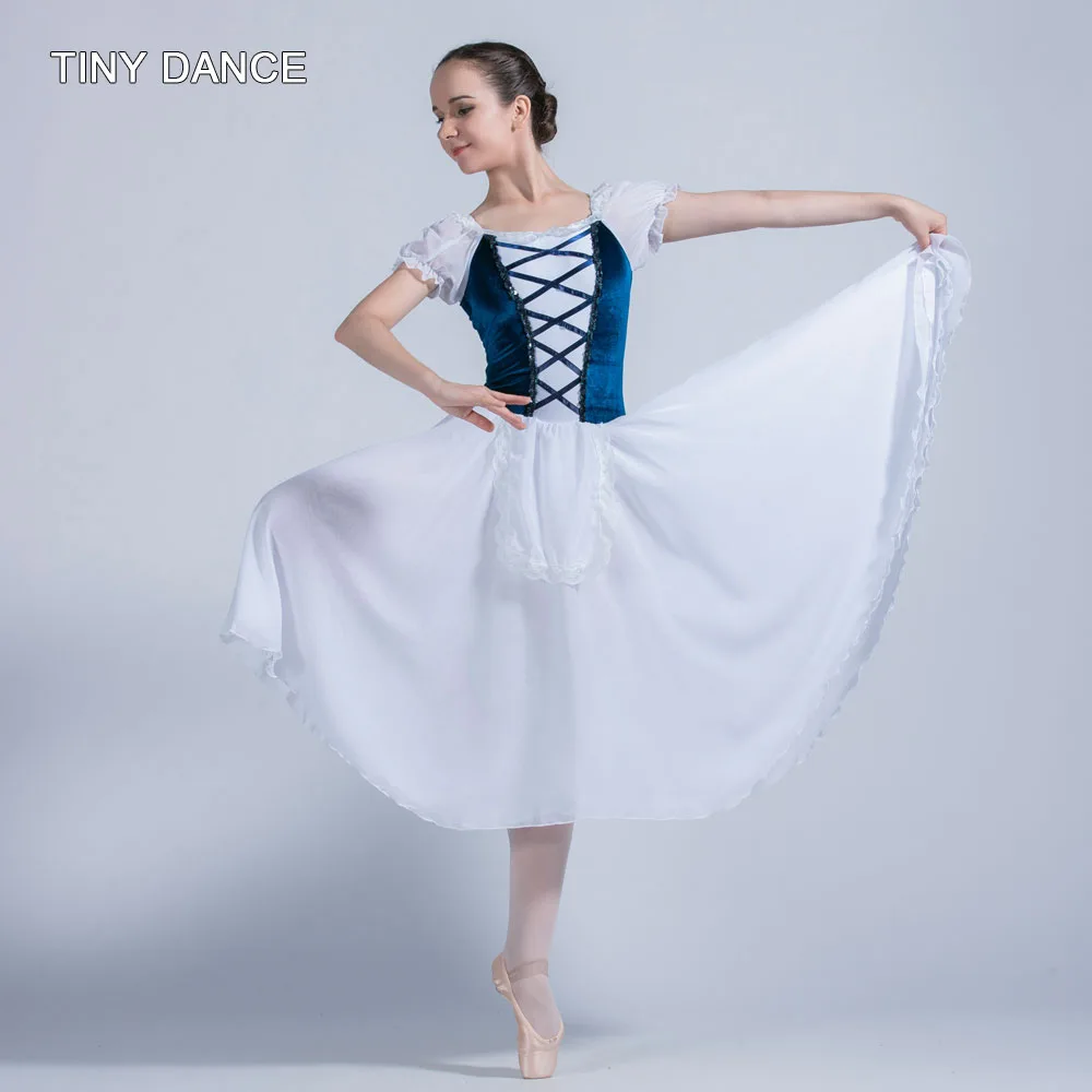 dark blue 19019 бархатное платье с коротким рукавом и лифом и длинное шифоновое платье для девочек и женщин, балетное платье для танцев, Костюм Балерины для выступлений - Цвет: dark blue