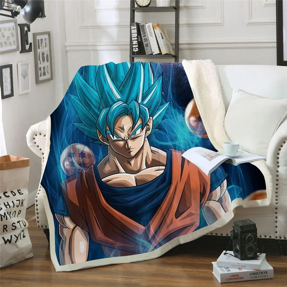 Manta de Sherpa estampada en 3D de Son Goku, ropa de cama de viaje, manta de felpa de terciopelo
