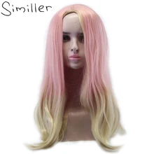 Similler высокая температура волокно косплей парик для женщин центральная часть Омбре розовый т золото длинные волнистые синтетические парики