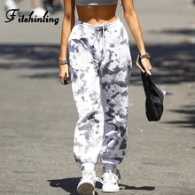 Fitshinling Ink Print Casual Joggers Athleisure Slim Black White High Waist Pants Women Slim Straight Loose Trouser Female Sale