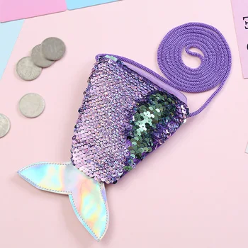 

Sequins Fish Tail Kids Cute Pouch Coin Purse Zipper Girls Casual Shoulder Mini Wallet Gift Crossbody