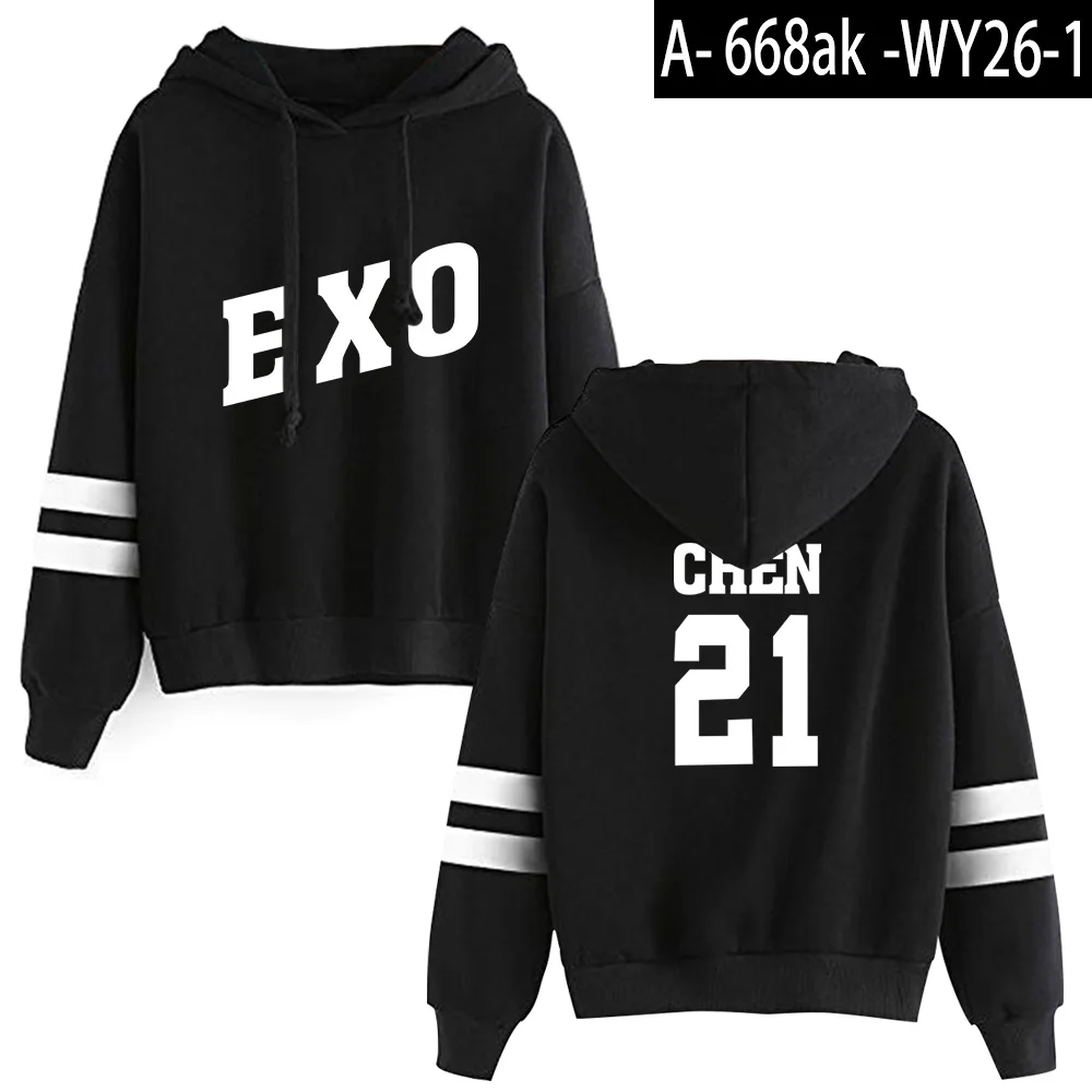 ЭКЗО толстовки с капюшоном Лидер продаж Толстовка EXO-M EXO-K EXO-CBX EXO-SC Для женщин Пуловеры с длинным рукавом Повседневная одежда - Цвет: black
