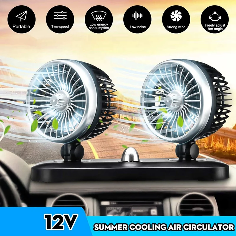 12V Car Portable Double Headed Electric Air Fan Adjustable Suction Cup