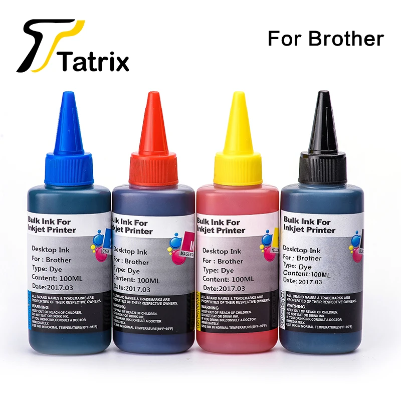 Tatrix 4X100 мл BK/C/M/Y чернила для принтера Brother многоразовый картридж СНПЧ подходит для LC123/LC125/127/LC223/LC103